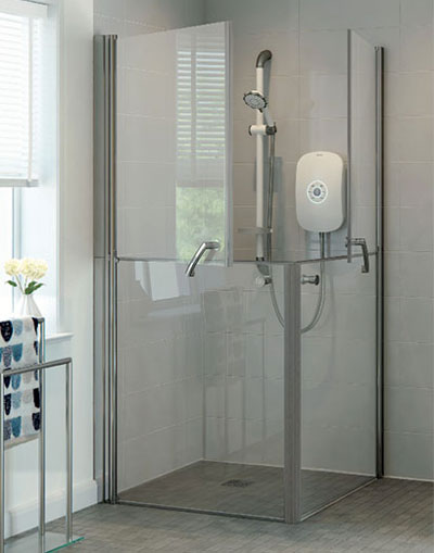 Easy Clean AKW Larenco Glass Shower Screen for easy access disability showering