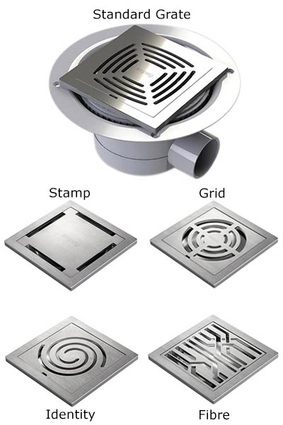 IMpey UTT01 Tiled waste horizontal outlet brushed stainless steel grate choice